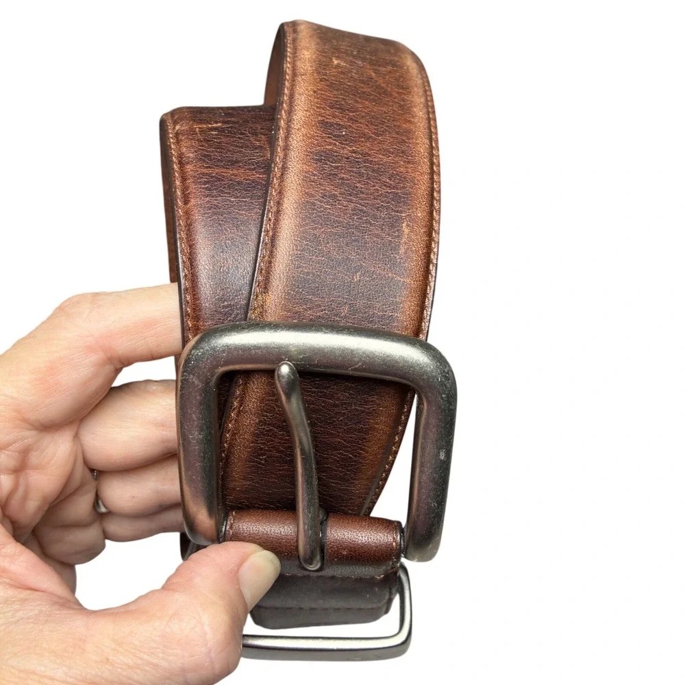 Lauren Ralph Lauren Brown Leather Belt Distressed Silver Buckle Size 42
